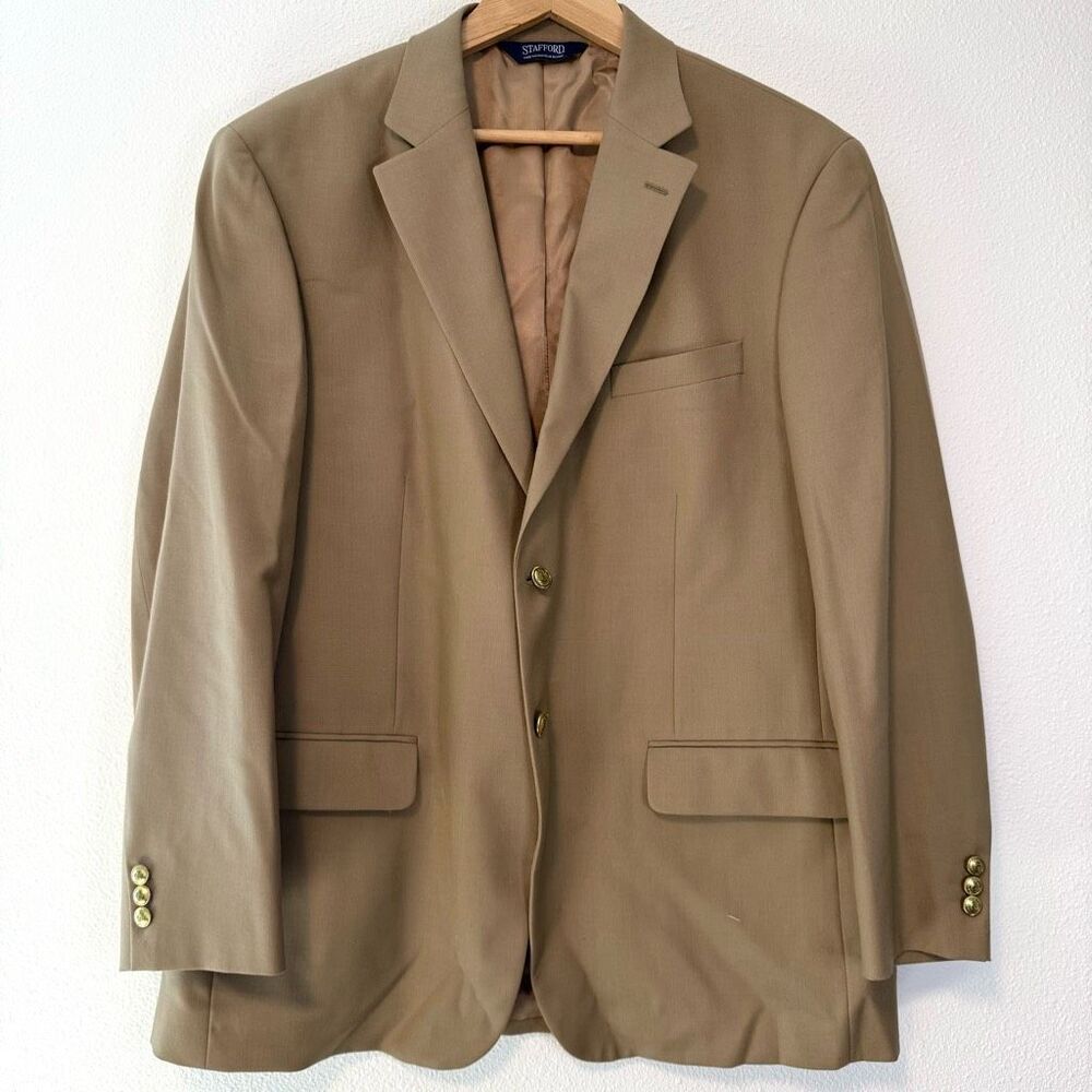 Stafford Men’s Camel Wool Blend‎ Sport Coat Blazer Size 44R
